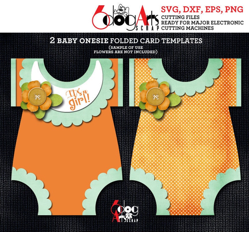 Download 2 Baby Onesie Folded Card Templates Digital Cut SVG DXF ...