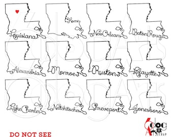 Louisiana Map Outline Typography Designs SVG DXF Digital Files Glow Forge Laser Cricut Cutting Download Heat Press Transfer JB-1607a