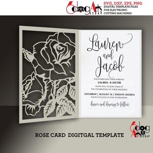 Modèle de carte de dentelle florale pliée en deux fichiers numériques DXF SVG faire-part de mariage papeterie découpe laser téléchargement Silhouette Cricut JB-869a
