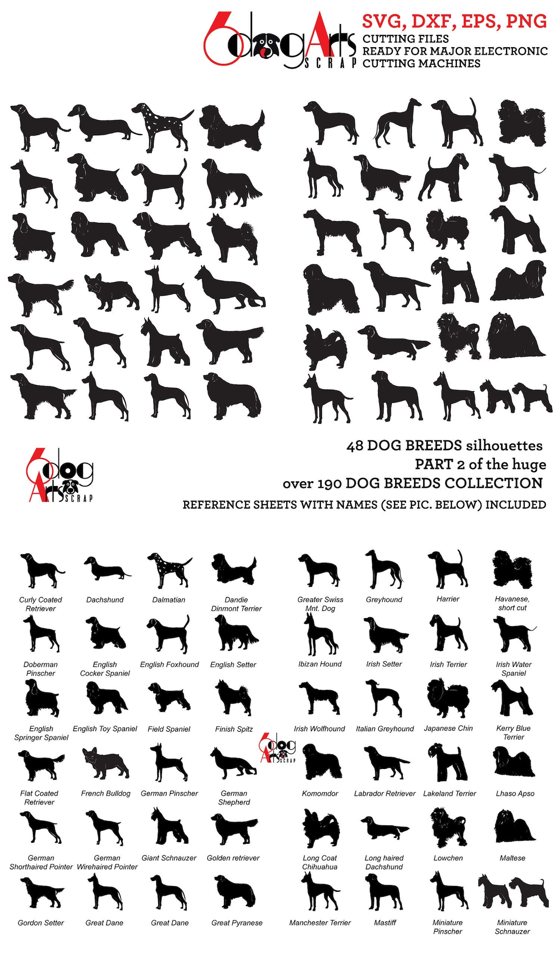 Dog Breed Silhouettes Vector Digital Cut Files Svg Dxf Eps Png | Etsy