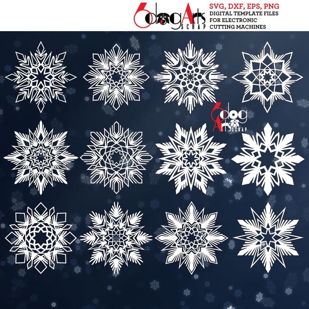 12 Christmas New Year Snowflakes Vector Digital Files SVG DXF Cuttable ...