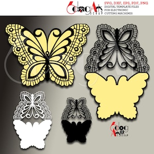 Vlinder kant kaartsjabloon digitale cut SVG DXF-bestanden bruiloft uitnodiging briefpapier lasersnijdbare download silhouet Cricut JB-880