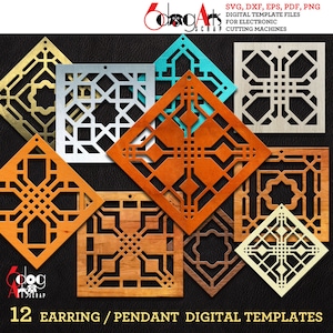 12 hout/acryl/metaal Arabesque oorbel/hanger sjablonen Vector digitale SVG DXF sieradenbestanden downloaden laser-cnc-snijden JB-1634