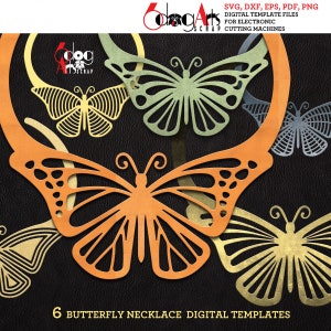6 modèles de collier papillon Fichiers de bijoux DXF SVG vectoriels numériques Téléchargement instantané Découpe laser en cuir GlowForge Cricut Maker JB-1105