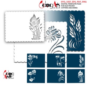 6 plantillas de tarjetas con encaje floral festoneado retro Archivos SVG DXF de corte digital Invitación de boda Descargas para corte láser Silhouette Cricut JB-1332
