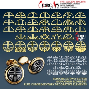 Letras de monograma de semicírculo Imágenes digitales Svg Dxf Eps Png Silhouette Cameo SCAL Cricut Vector Descarga DIY Vinilo Corte JB-785