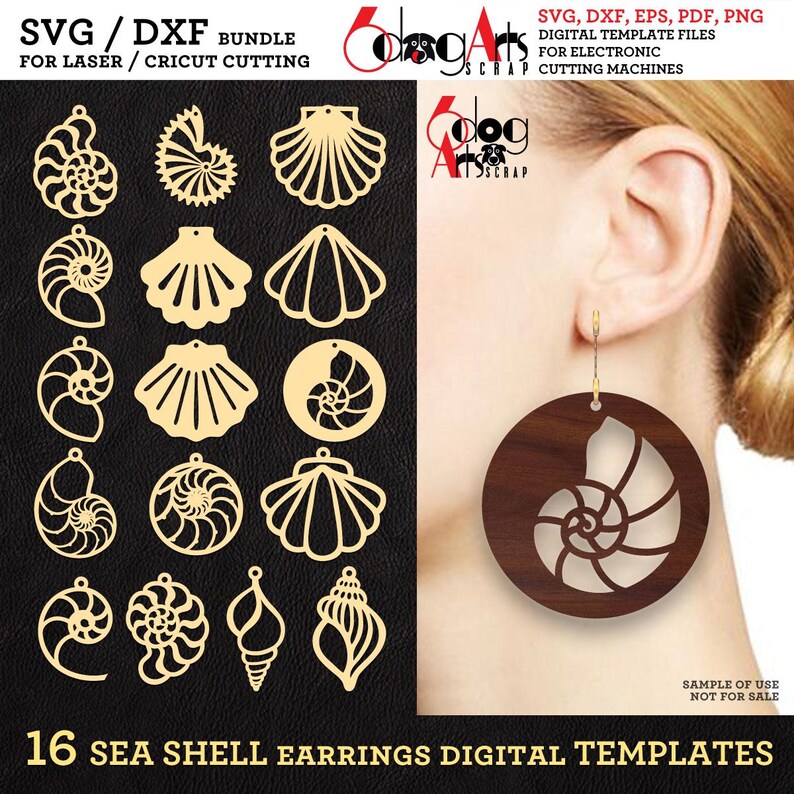 SVG / DXF Sea Shell Earrings Bundle Template Files Download for Laser ...