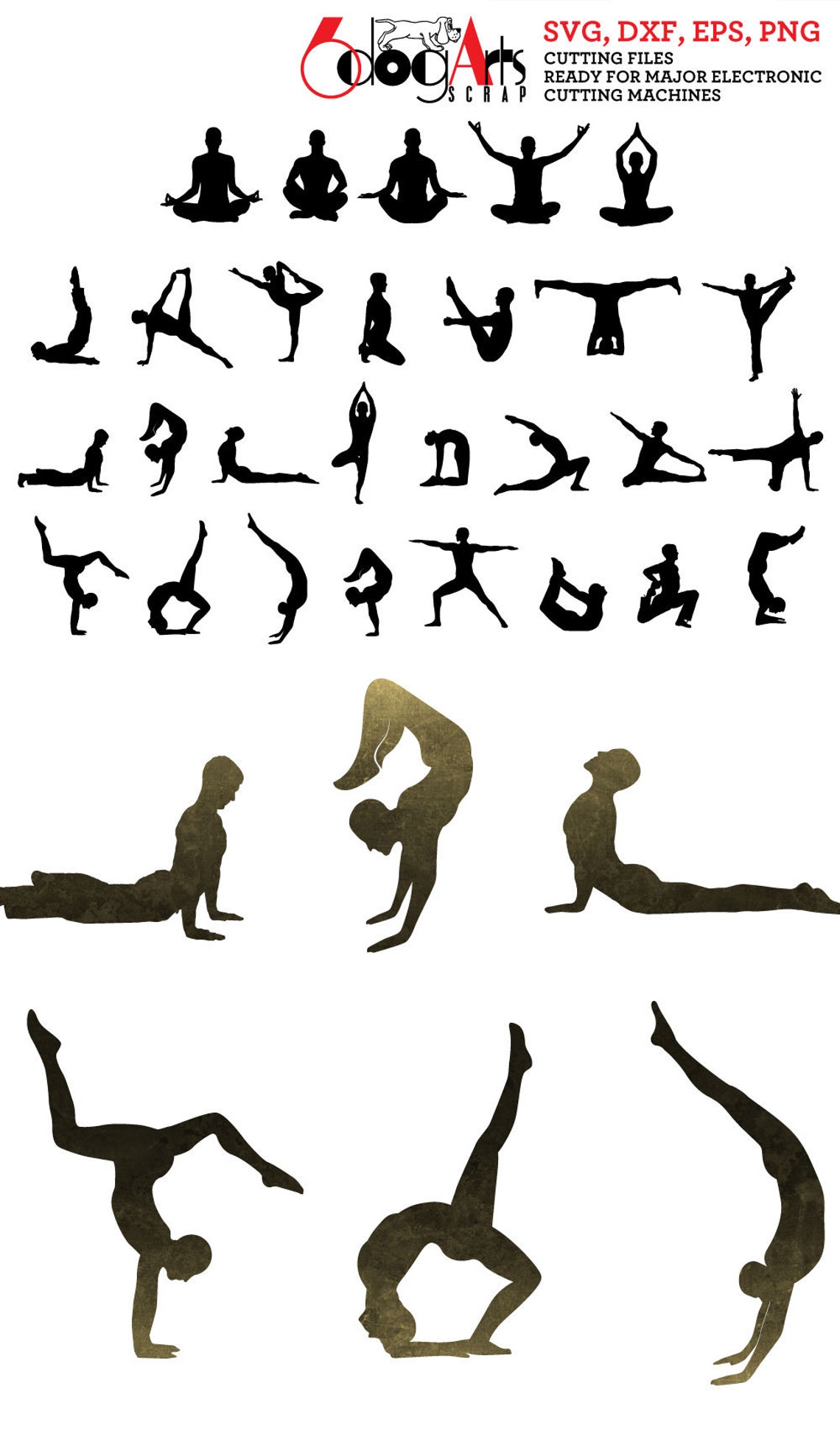 17 Male Yoga Silhouettes Vector Digital Cut Files SVG DXF | Etsy