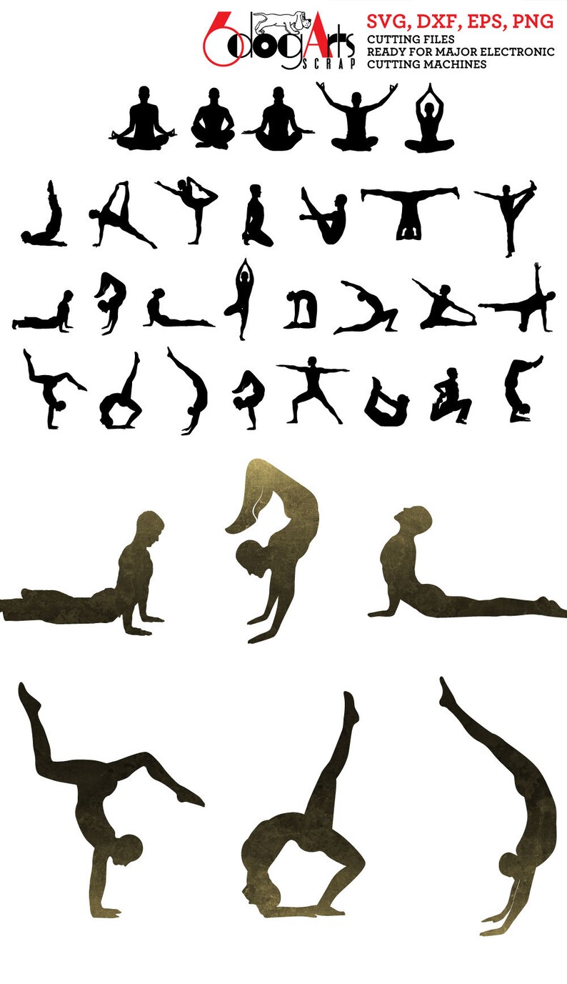 17 Male Yoga Silhouettes Vector Digital Cut Files SVG DXF | Etsy