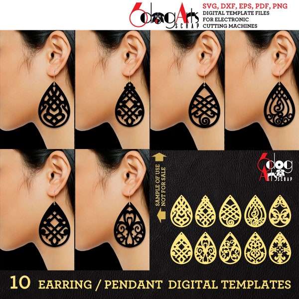 10 Earring SVG DXF Templates Diamond Wood Acrylic Metal Leather Jewelry Download Vector Digital Files Laser Cricut Plasma Cutting JB-1048