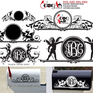 Boîte aux lettres monogramme cadres fichiers numériques Svg Dxf Eps Png Silhouette SCAL Cricut imprimable vecteur téléchargement papier vinyle découpe JB-450