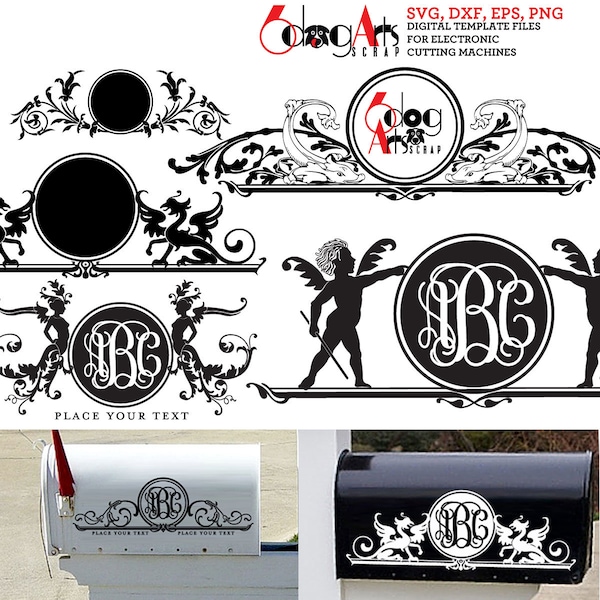 Mailbox Monogram Frames Digital Files Svg Dxf Eps Png Silhouette SCAL Cricut Printable Vector Download Paper Vinyl Cutting JB-450