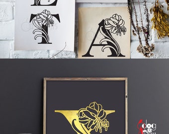 A-Z Lily Flower Monogram Alphabet Letters SVG DXF Digital