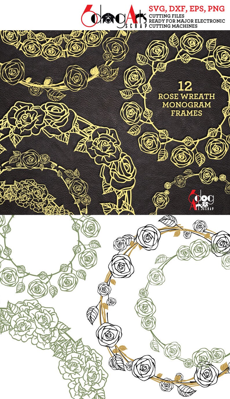 Download Rose Wreath Monogram Frames Digital Cut Files SVG DXF ...