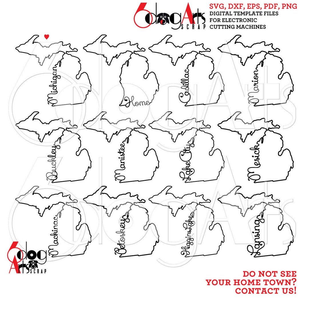 Michigan Outline Typography SVG DXF Digital Files Silhouette Cricut ...