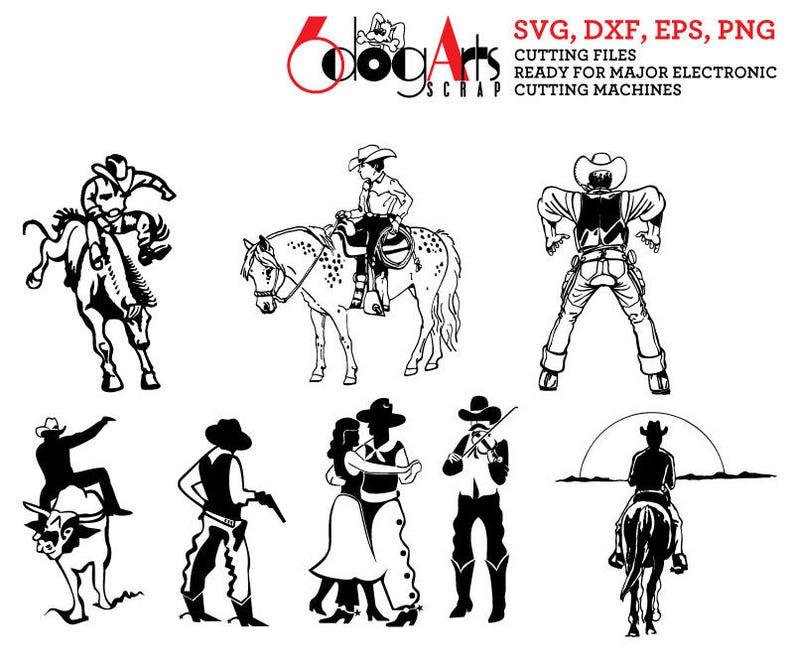 38 Cowboy, Cowgirl Clip Arts Digital Vector Files Svg Dxf Silhouette Cricut Vector Printable Download Vinyl Cutting JB-707 image 4