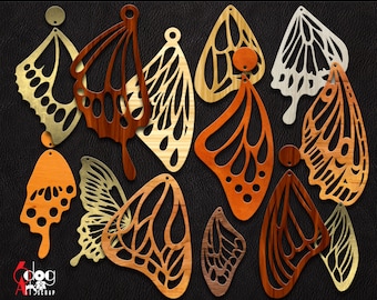 18 Butterfly Wing Wood / Acrylic / Metal Earring / Pendant Templates Vector Digital SVG DXF Files Jewelry Making Laser Cutting JB-1600