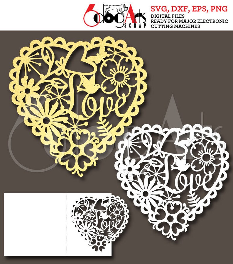 Valentine's Love Heart Floral Greeting Card Digital Template SVG File ...