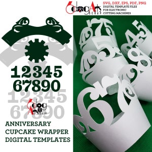 Envoltório de cupcake de aniversário personalizável, modelos digitais diy, arquivos vetoriais SVG DXF, corte a laser, suprimentos para festas, papel JB-1931
