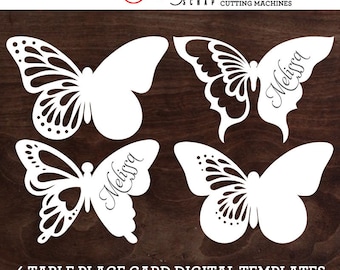 4 Butterfly Wedding Table Place Card Templates Digital Vector Files SVG DXF Silhouette Cricut Download for Paper Cutting JB-1182