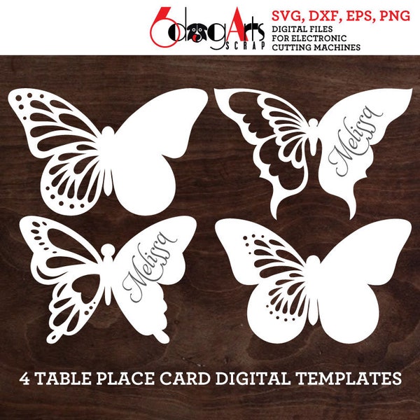 4 Butterfly Wedding Table Place Card Templates Digital Vector Files SVG DXF Silhouette Cricut Download for Paper Cutting JB-1182