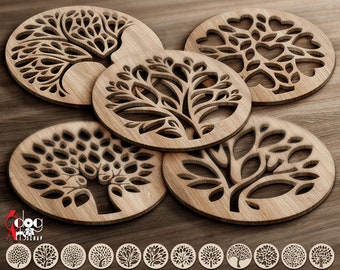 12 Tree Coaster SVG / DXF Bundle • Digital Files for Laser, Cricut Cutting • Instant Download JB-1690