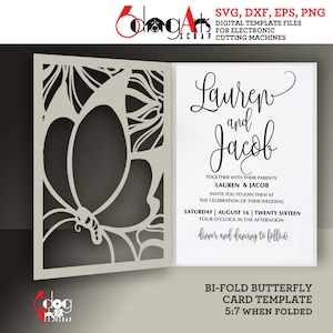 Modèle de carte papillon dentelle numérique coupe fichiers SVG DXF Faire-part de mariage papeterie découpe laser téléchargement Silhouette Cricut JB-837