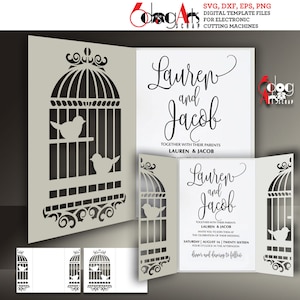 2 Vogelkäfig Spitze Kartenvorlagen Digitaler Schnitt SVG DXF-Dateien Hochzeitseinladung Briefpapier Laser Schneidbare Download Silhouette Cricut JB-888