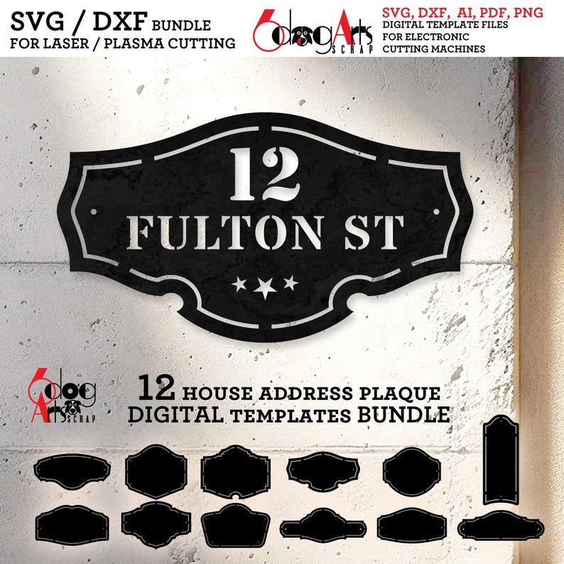 Address Door Sign SVG / DXF Bundle: 12 Digital Templates for Laser ...