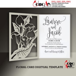 Bi-Fold Calla Lilie Karte Vorlage Digital Schnitt SVG DXF-Dateien Hochzeitseinladung Briefpapier Laser Schnitt Download Silhouette Cricut JB-869e