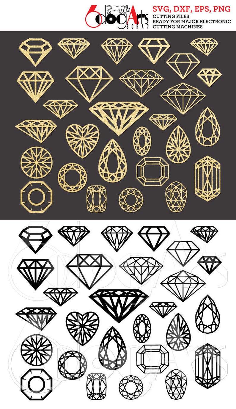 Diamonds Clip Art Digital Files Svg Dxf Eps Png Silhouette SCAL Cricut Printable Vector Download for DIY Paper Vinyl Cutting JB-603 image 2