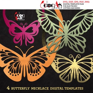 4 modèles de collier papillon en cuir Fichiers de bijoux DXF DXF SVG vectoriels numériques Téléchargement instantané Découpe laser Silhouette JB-1114