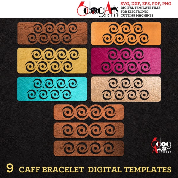 9 Patterned Cuff Bracelet Glow Forge Laser Cutting Cricut Maker Leather Jewelry Templates Vector Digital SVG DXF Files Download JB-2012