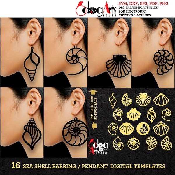 16 Metal Wood Acrylic Leather Sea Shell Earring / Pendant Templates Vector Digital SVG DXF Jewelry Files Download Laser Cutting JB-1107