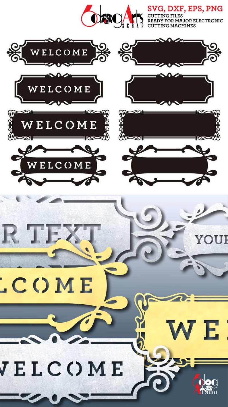 8 Text Frame Welcome Home Sign Name Digital Templates SVG DXF Vector Files Vinyl Transfer Wood Metal Laser Plasma Download JB-1204 image 4