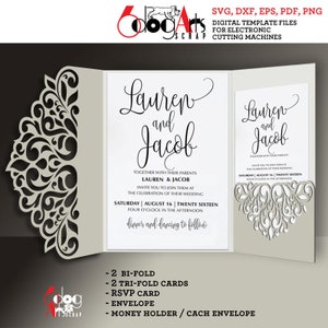 SVG Wedding Invitation Paper Cut Template 57 svg, Cdr, Ai, Eps, Pdf, Dxf  Laser Cut Instant Download Cricut, Cameo, Scanncut D166 