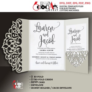 Spitzen-Umschlag, Kartenvorlagen Digitaler Schnitt SVG DXF-Dateien Hochzeitseinladung Briefpapier Schneidbare Designs Download Silhouette Cricut JB-863na