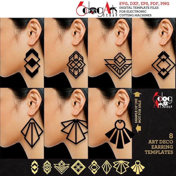 8 Art Deco Great Gatsby Earring SVG DXF Templates Wood Acrylic Vector Digital Files Download Laser Cricut GlowForge Cutting JB-1320