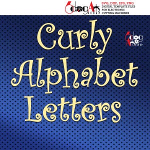 Curly Cartoon Alphabet SVG DXF Imagens vetoriais Monograma Letras cortáveis Vinil Ferro em transferência de calor Silhueta Cricut JB-390