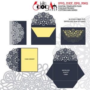 Mandala Lace Karte & 2 Umschlag Vorlagen Digitale Vektor-Dateien SVG DXF Eps Png Silhouette Cricut Download zum Scherenschnitt JB-1180