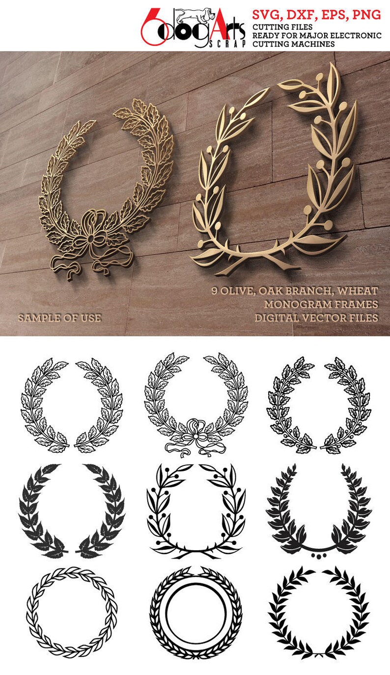 Download 9 Olive Branch Wreath Monogram Frames Vector Digital Cut ...