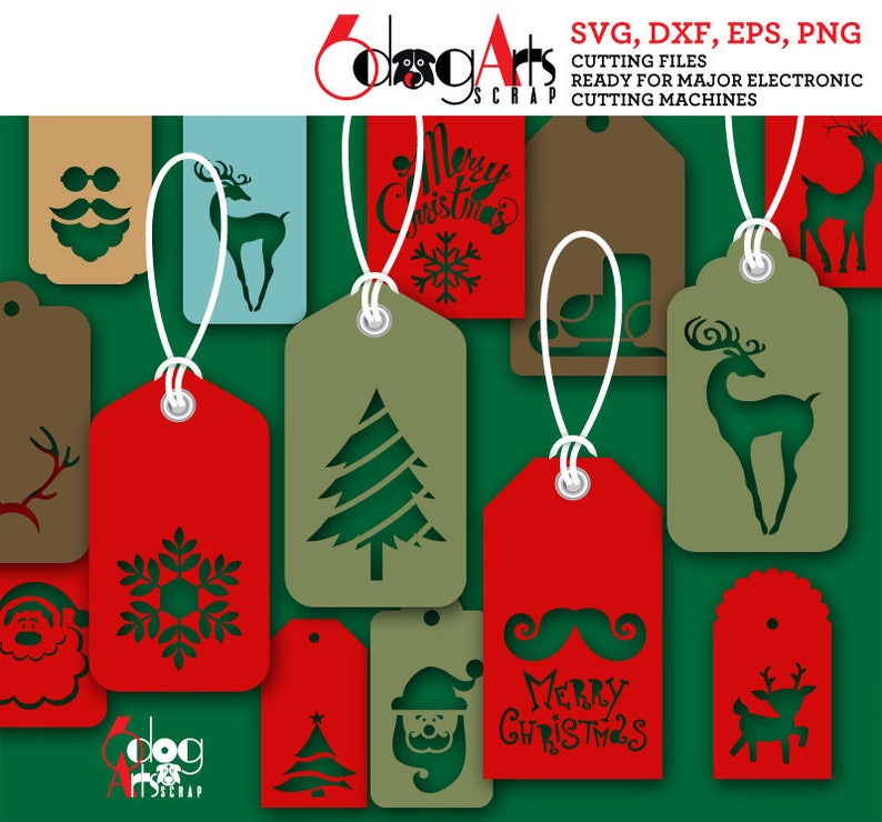 15 Christmas Tags Digital Cut Files SVG DXF Vector