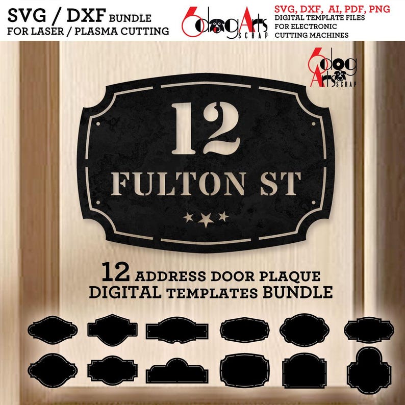 Address Door Sign SVG / DXF Bundle: 12 Digital Templates for Laser ...