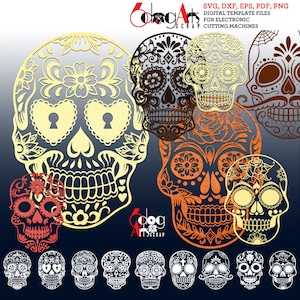 Tag der Toten Calavera Zuckerschädel Digitale Dateien SVG DXF pdf eps Vektor Download Vinyl schneiden Silhouette Cricut Laser Cutter JB-1194