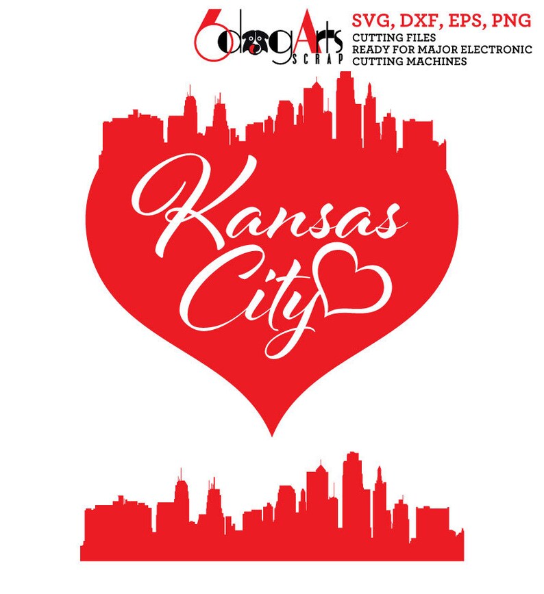 Download Kansas City Skyline Love Heart Digital Cut Files SVG DXF ...