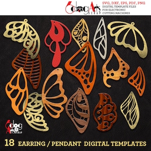 18 modèles de boucles d'oreilles en bois/acrylique/métal aile de papillon/pendentif fichiers de bijoux numériques SVG DXF à télécharger JB-1601