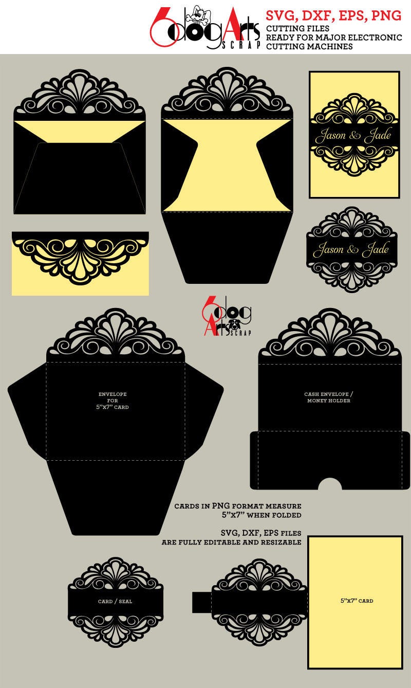 Download 4 Scroll Lace Card / Envelope Templates Digital Cut SVG ...