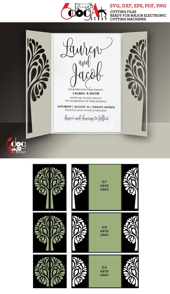 Download 3 Tree Wedding Invitation Tri Fold Gate Card Templates Digital Etsy