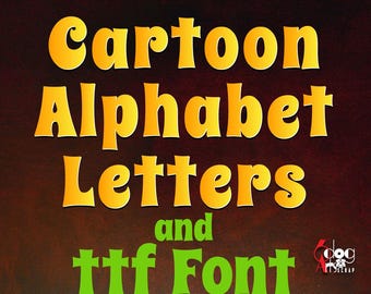 Cartoon TTF Font & SVG Alphabet Letters for cutting: Digital Printable Download JB-1290