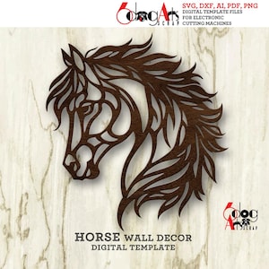 Pferdekopf Wand Dekor SVG DXF Digitale Vorlagen Laser cnc Metall Holz Papierschneiden Vektor druckbare sofortiger Download JB-509
